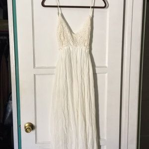 Long white dress with crochet top